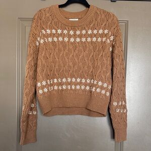 Storia Tan Cable Knit Sweater with Cream Details